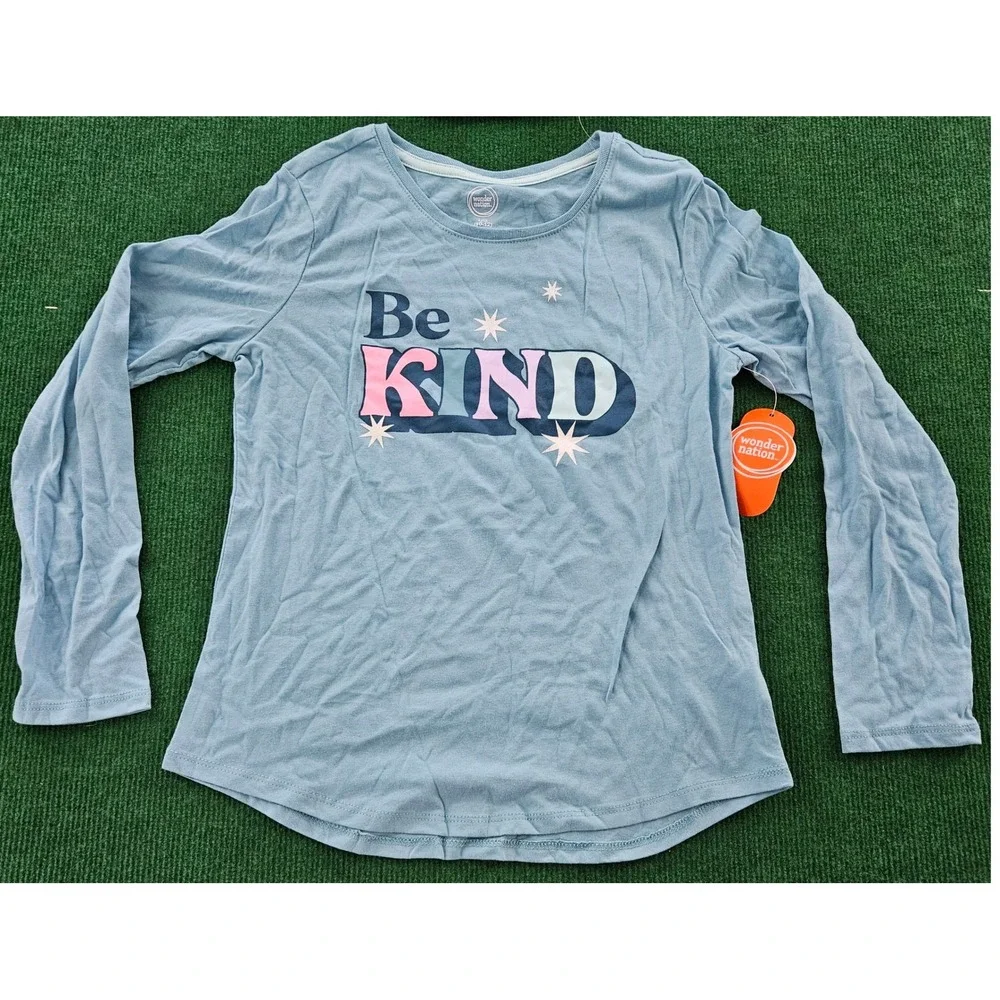 Wonder Nation Girls 2 Pack Long Sleeve T-Shirts Size L 10-12 Just Be You Be Kind - Picture 3 of 7